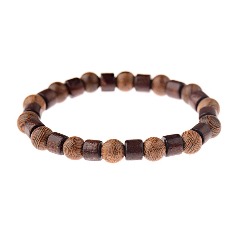 Vintage Wooden Bead Bracelet – Unisex Geometric Design