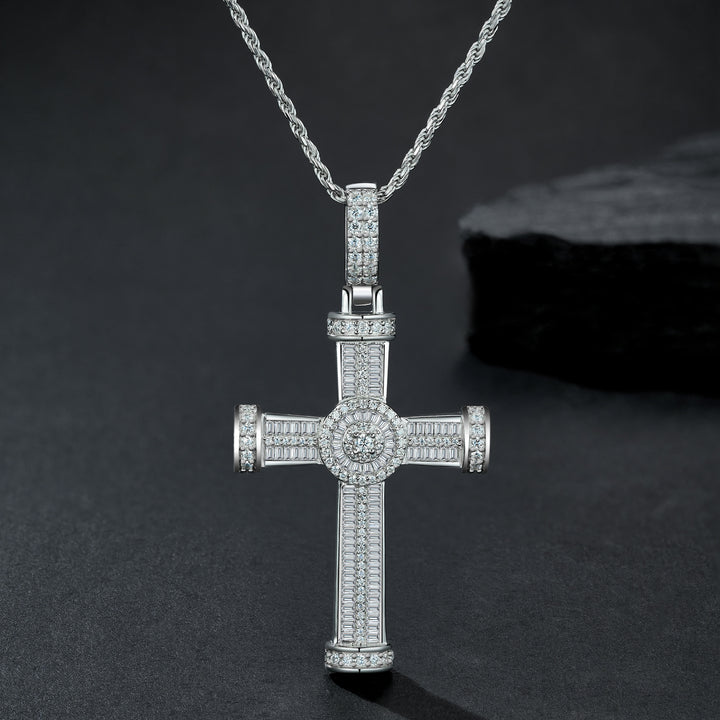 ✨ S925 Platinum-Plated Moissanite Cross Pendant Necklace (13.6g) ✨