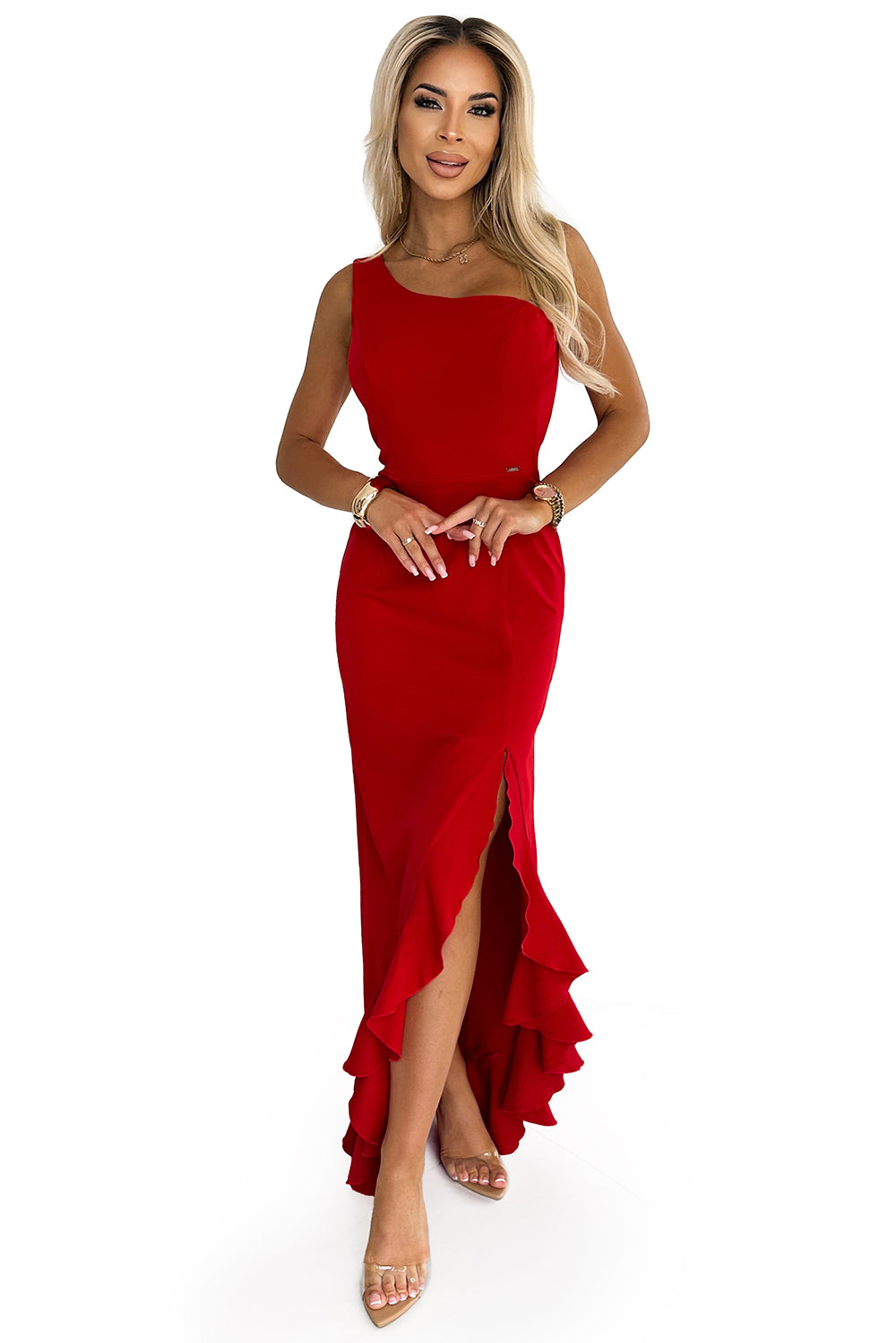 One shoulder long dress - red