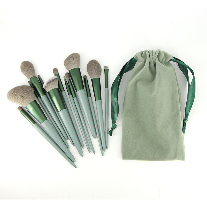 ✨ Green Wooden Handle Quick-Drying Soft Fur Makeup Brush Set 💄🌿