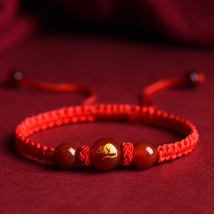 Zodiac Red Rope Bracelet – Natural Red Agate, Handwoven Charm
