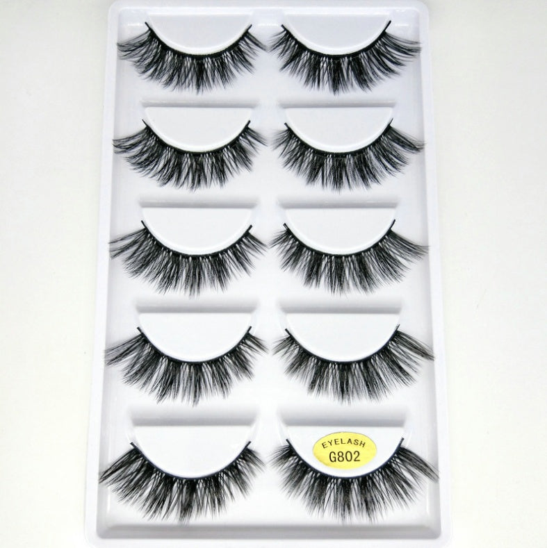 👁️✨ 3D Mink Hair False Eyelashes – Thick Volume 5 Pairs Cotton Stem Lash Set