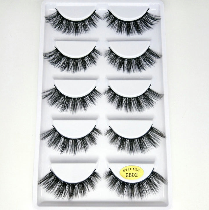 👁️✨ 3D Mink Hair False Eyelashes – Thick Volume 5 Pairs Cotton Stem Lash Set