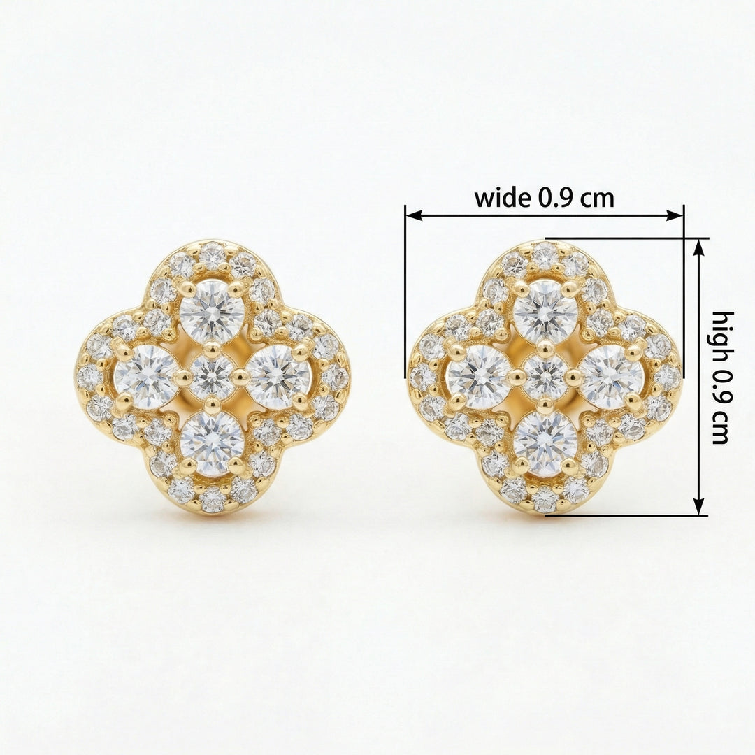 🌸 925 Sterling Silver Diamond Quatrefoil Flower Stud Earrings 🌸