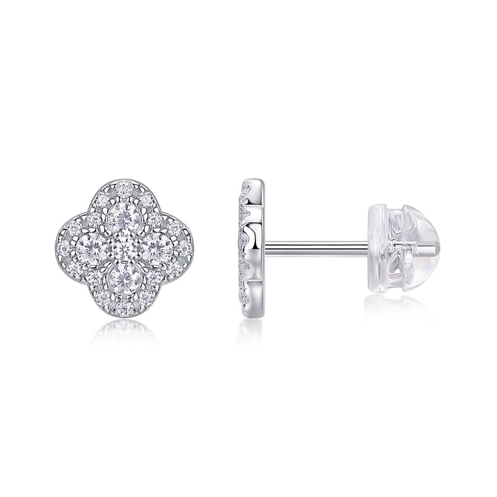 Lucky Four-Leaf Clover Moissanite Earrings – Platinum-Plated S925 Silver