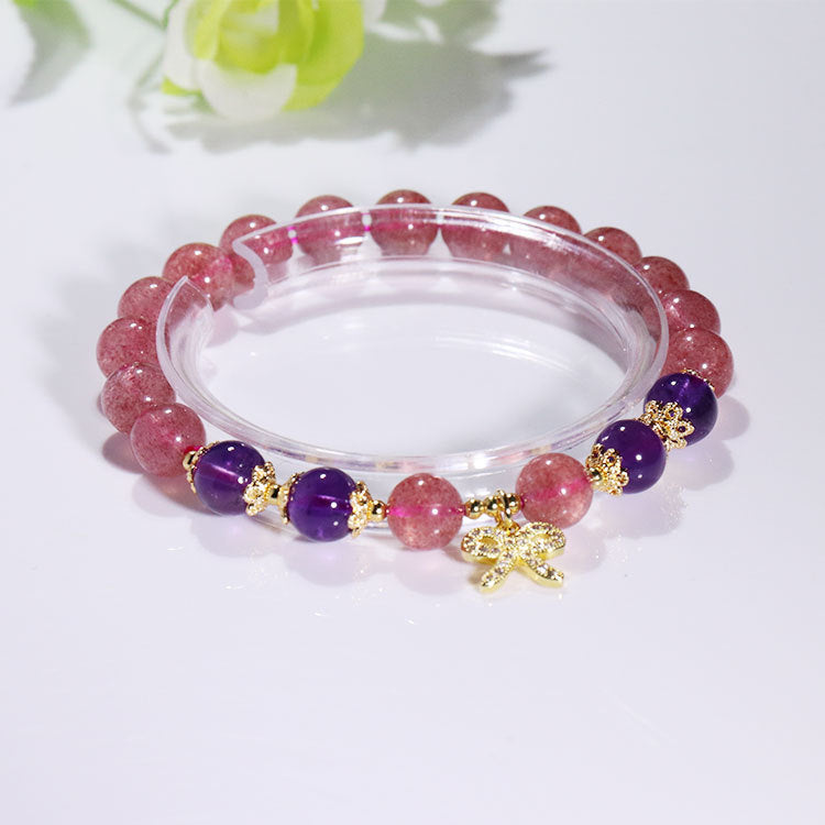 Strawberry Crystal & Amethyst DIY Bracelet – Korean Style Elegance