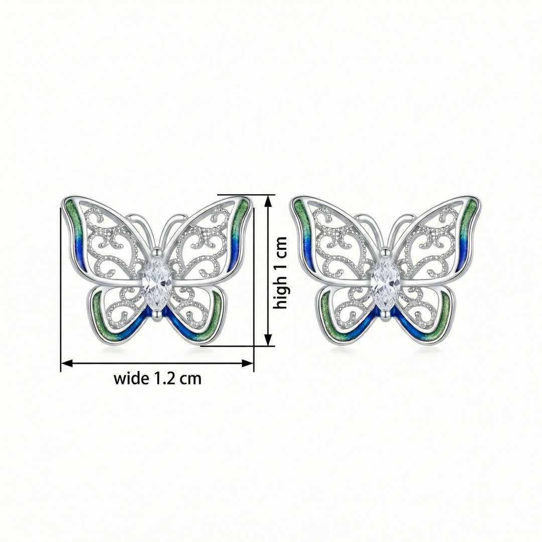 ✨ 925 Sterling Silver Butterfly Stud Earrings with Blue-Green Enamel & Marquise Zirconia ✨