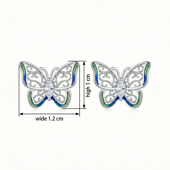 ✨ 925 Sterling Silver Butterfly Stud Earrings with Blue-Green Enamel & Marquise Zirconia ✨