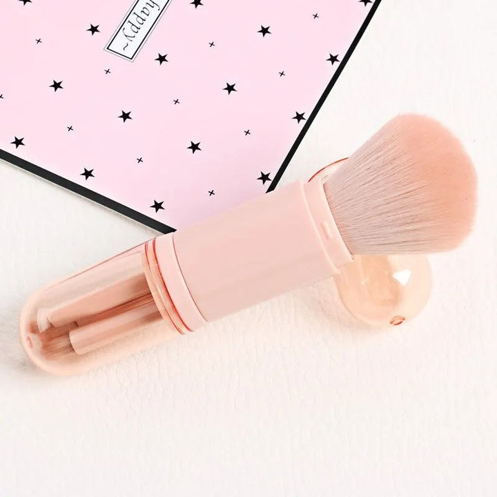 🖌️ 4-in-1 Portable Makeup Brush Set – Compact Travel Beauty Brush with Dual Caps 💄✨