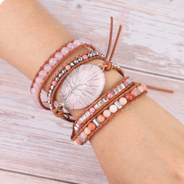 Natural Stone Beads Red Wood Grain Bracelet