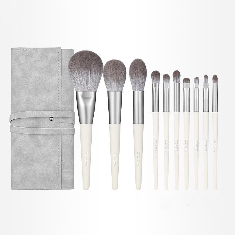 ✨ Silver Foxtail 10-Piece Makeup Brush Set — Beauty Tools Kit 💄🦊