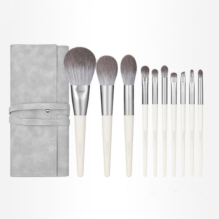 ✨ Silver Foxtail 10-Piece Makeup Brush Set — Beauty Tools Kit 💄🦊