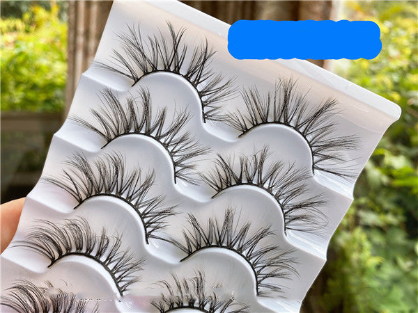 👁️✨ Curled Messy Cross Fairy Lashes – 5 Pairs Wispy Mixed Volume False Eyelashes with Glue