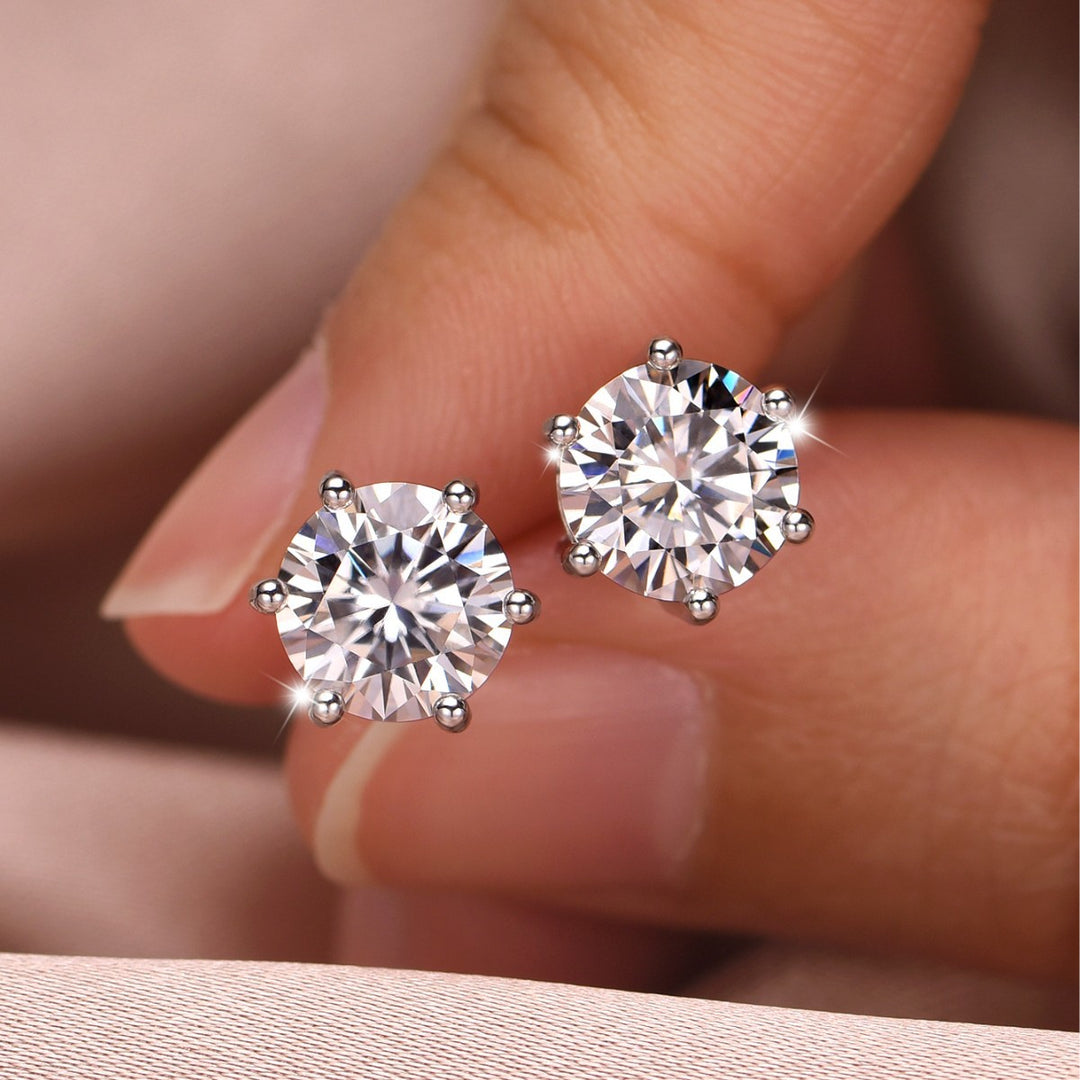 ✨ S925 Sterling Silver Six-Prong Moissanite Stud Earrings – Minimalist Modern Design ✨