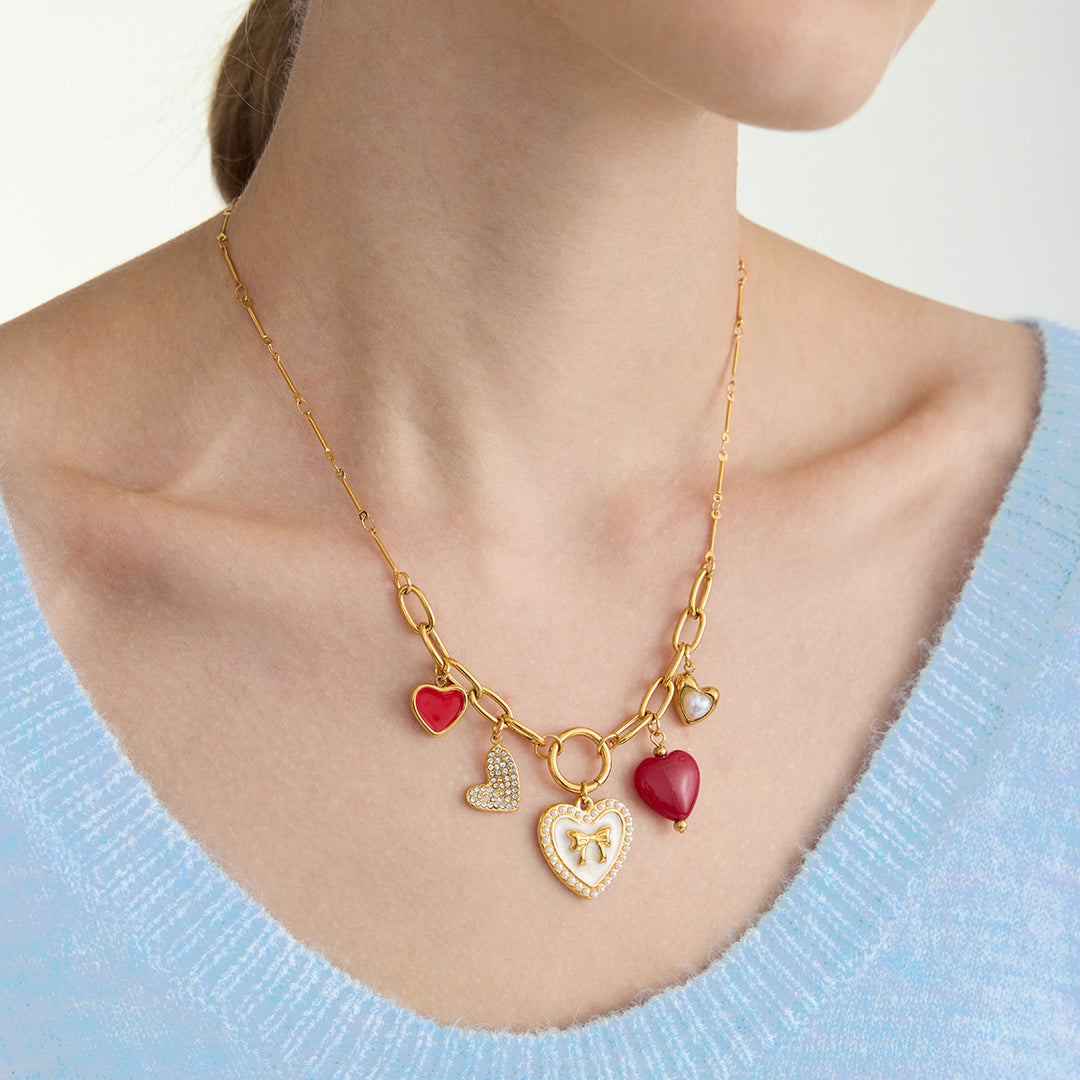 Women’s Retro Multi-Style Heart Necklace – Stainless Steel Pendant Jewelry