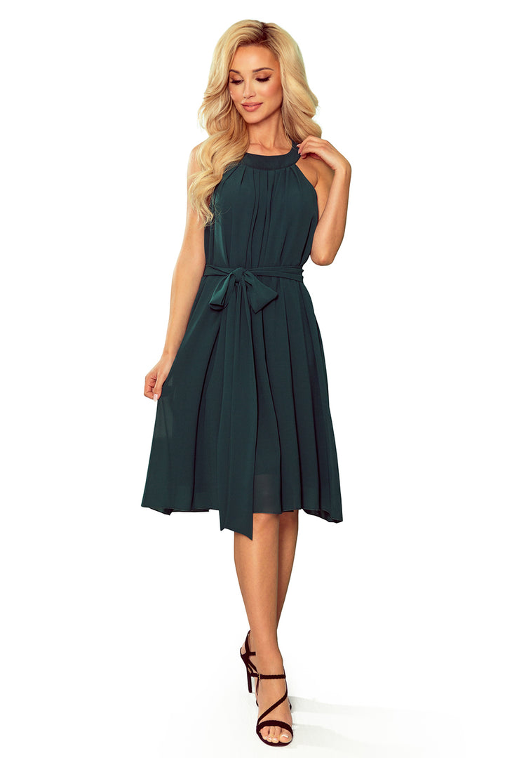 Chiffon dress with a binding - GREEN