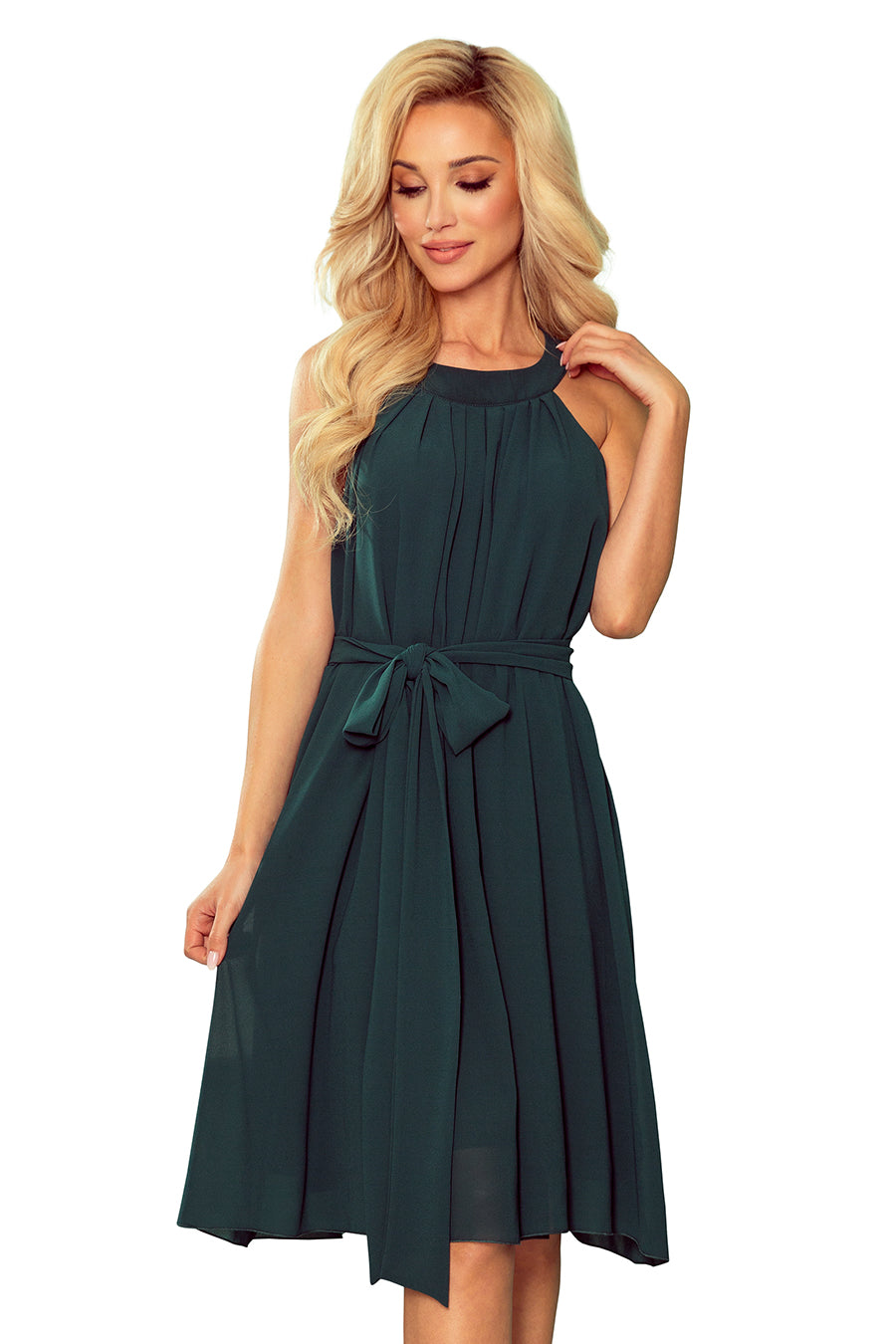 Chiffon dress with a binding - GREEN