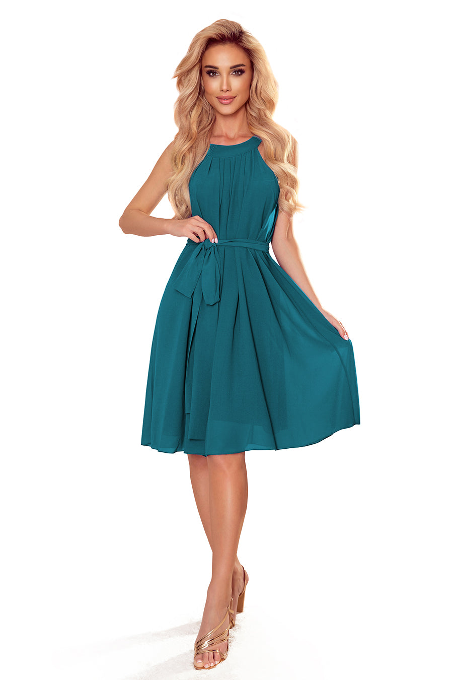 Chiffon dress with a binding - sea color