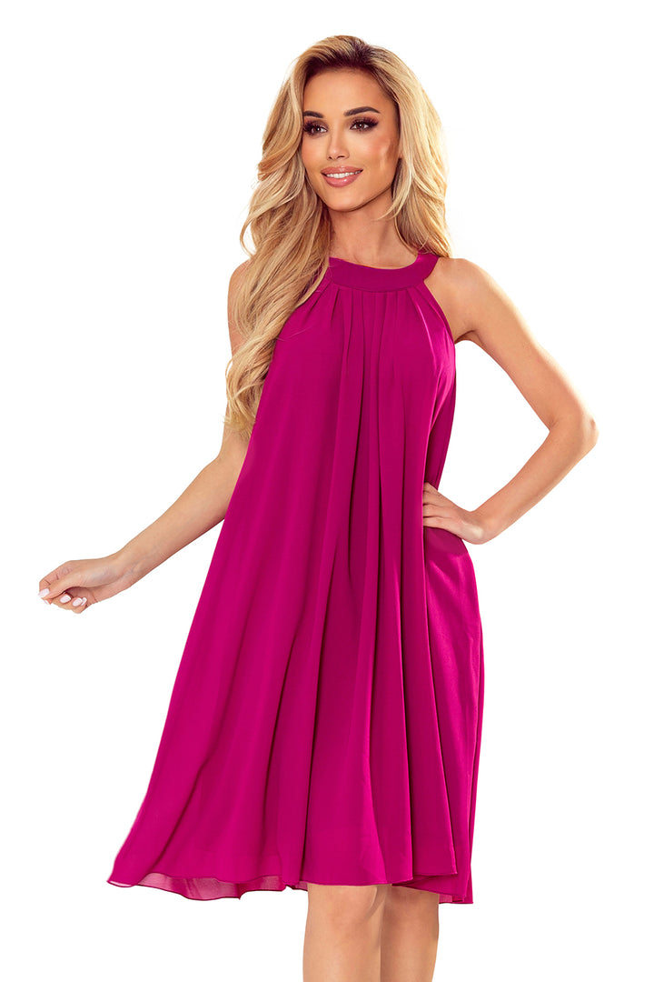 Chiffon dress with a binding - color fuchsia