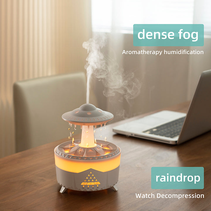 🌧️💧 UFO Raindrop Humidifier | 7-Color LED Aromatherapy Rain Diffuser ✨