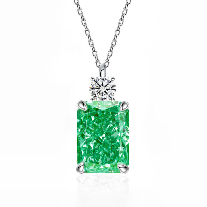 Women’s Deep Tanzanite Rectangular Necklace – 925 Silver Ice-Flower Cut Diamond Pendant