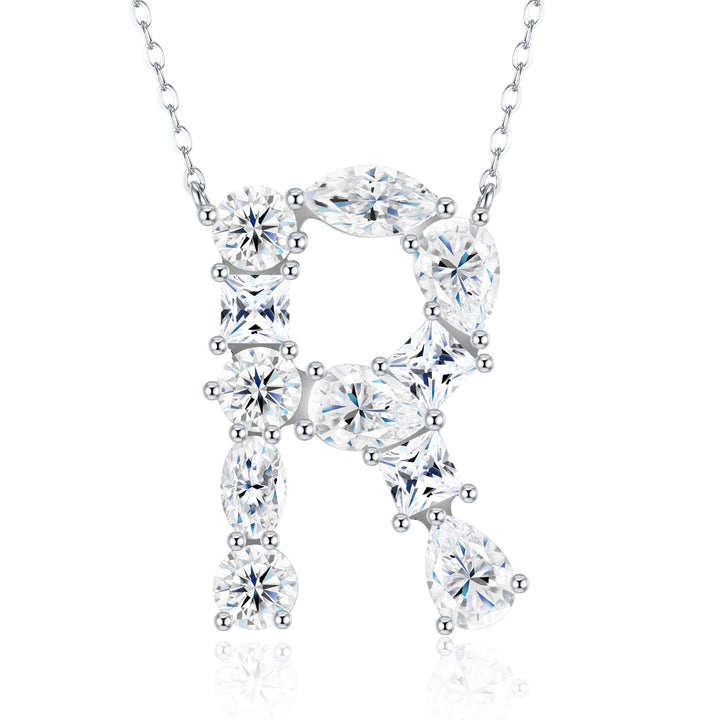 💎 Bubble Letter R Pendant Necklace – Platinum & Gold-Plated S925 Silver with Moissanite (7.7g) 💎