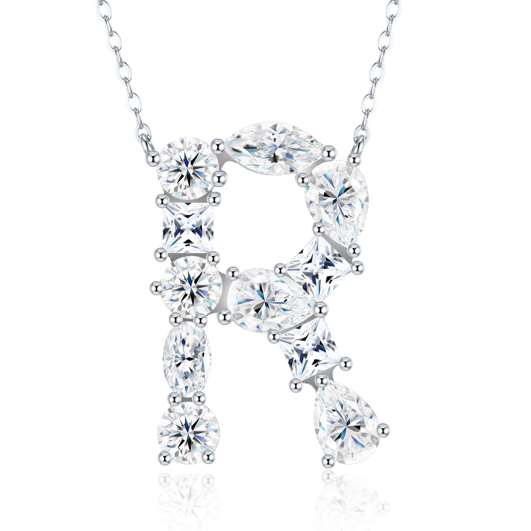 💎 Bubble Letter R Pendant Necklace – Platinum & Gold-Plated S925 Silver with Moissanite (7.7g) 💎