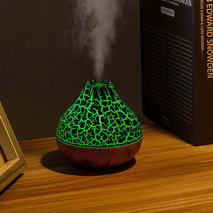 🌋🌈 Volcano Wood Grain Humidifier | 7-Color Ambience Mist Diffuser ✨