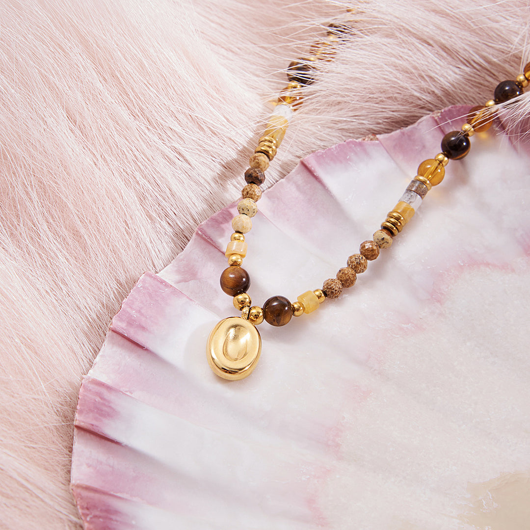 Women’s Tiger’s Eye Natural Stone & Crystal Beaded Necklace – Light Luxury Clavicle Chain