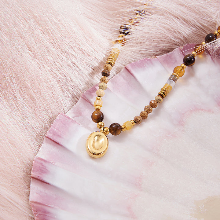 Women’s Tiger’s Eye Natural Stone & Crystal Beaded Necklace – Light Luxury Clavicle Chain