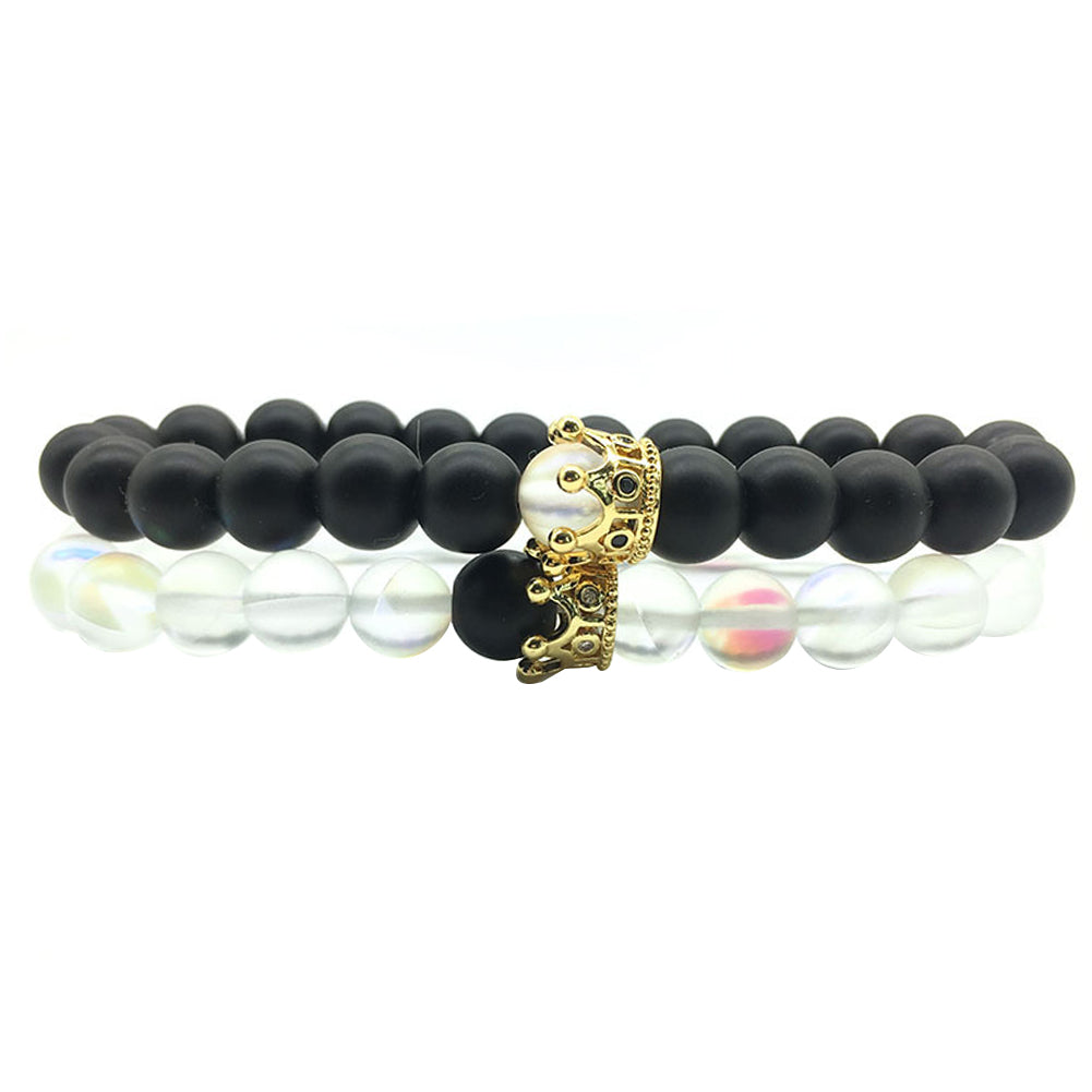 Crown Couple Glass Bead Bracelet