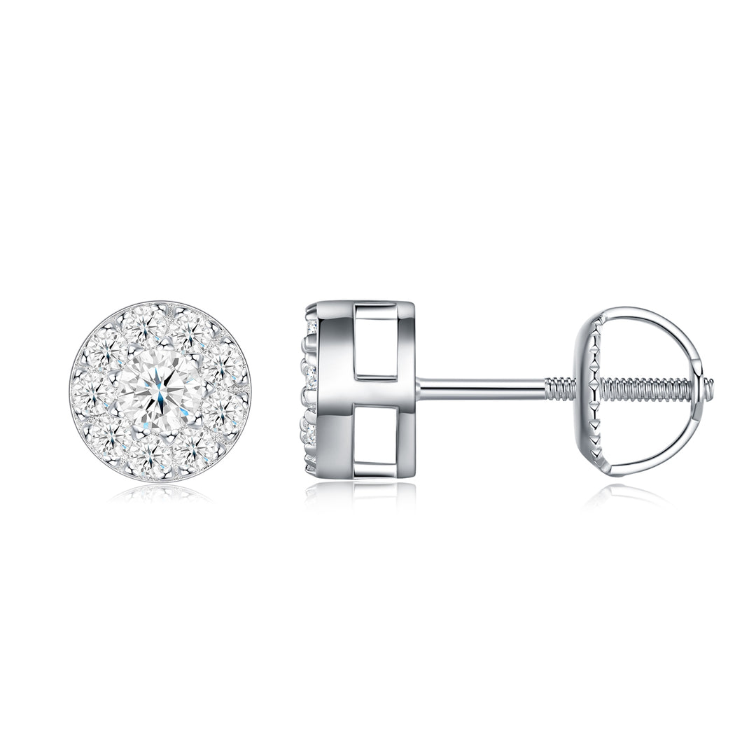 Silver stud earrings with clear gemstones on a white background