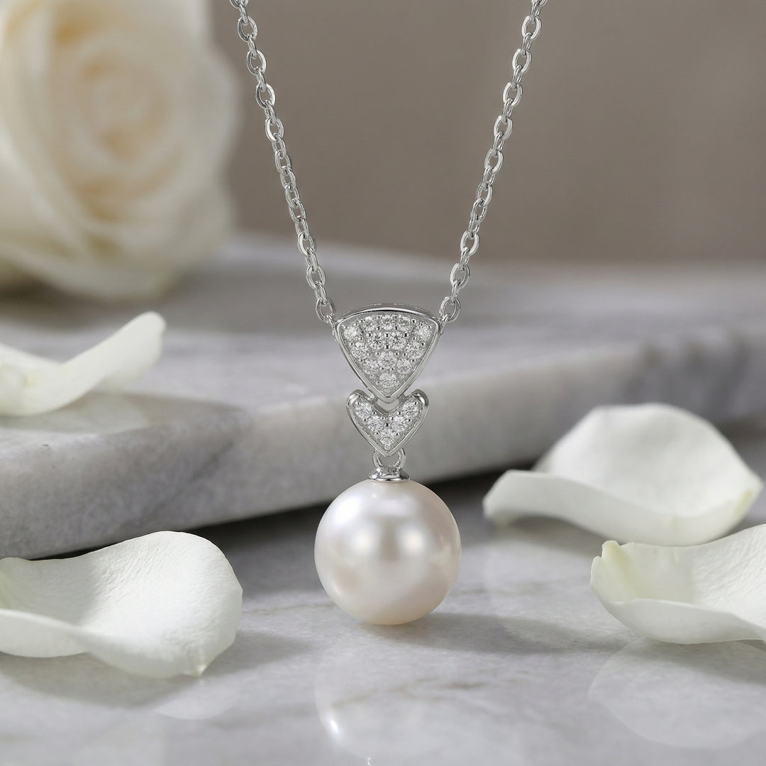 ✨ 925 Sterling Silver Elegant White Pearl and Diamond Pendant Necklace ✨