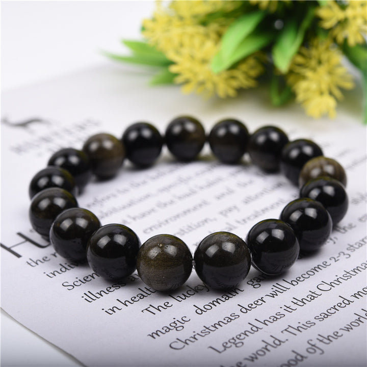 Gold Obsidian Bracelet – Natural Crystal Beads