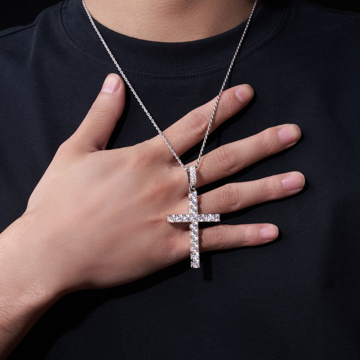 ✨ 925 Sterling Silver Luxury Moissanite Cross Pendant Necklace – Platinum-Plated Premium Design ✨