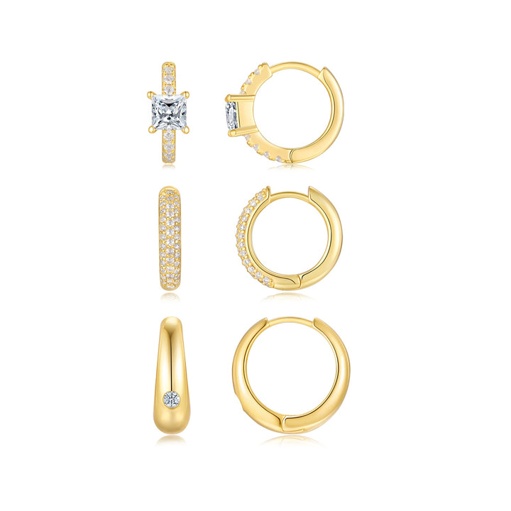 Luxury Minimalist Moissanite Earring Set (Set of 3) – Gold-Plated S925 Silver
