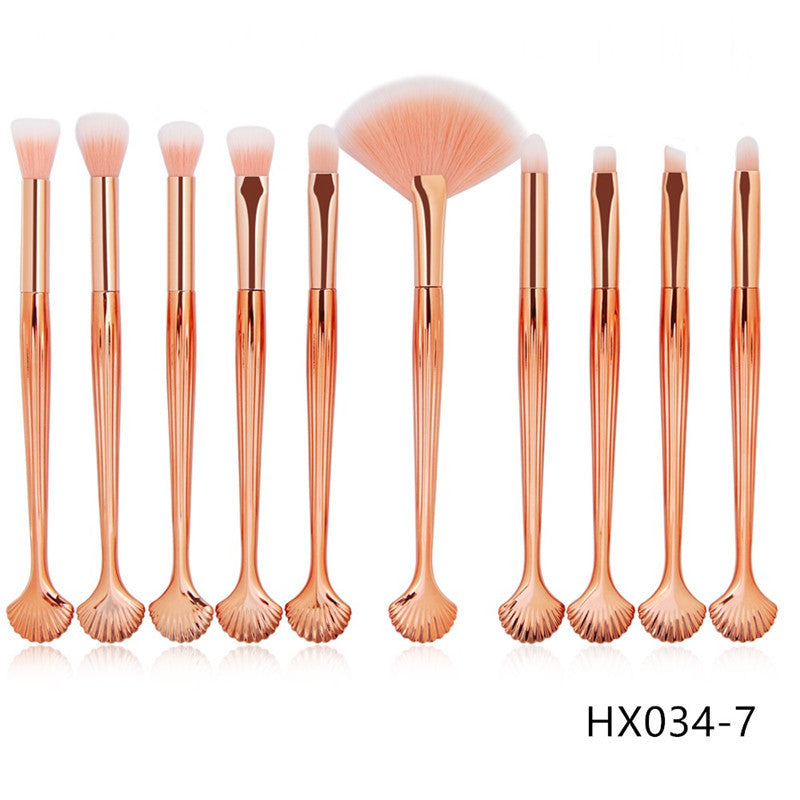 ✨ Shell Makeup Brush Set — 10-Piece Purple Bristle Beauty Kit 💜🐚