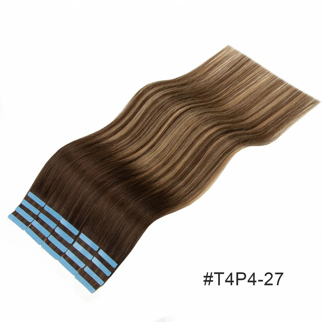 Tape-In Hair Extensions – 100% Remy Human Hair Skin Weft, Natural Seamless Tape-Ins, 12–24 Inch, 40–50g/Pack