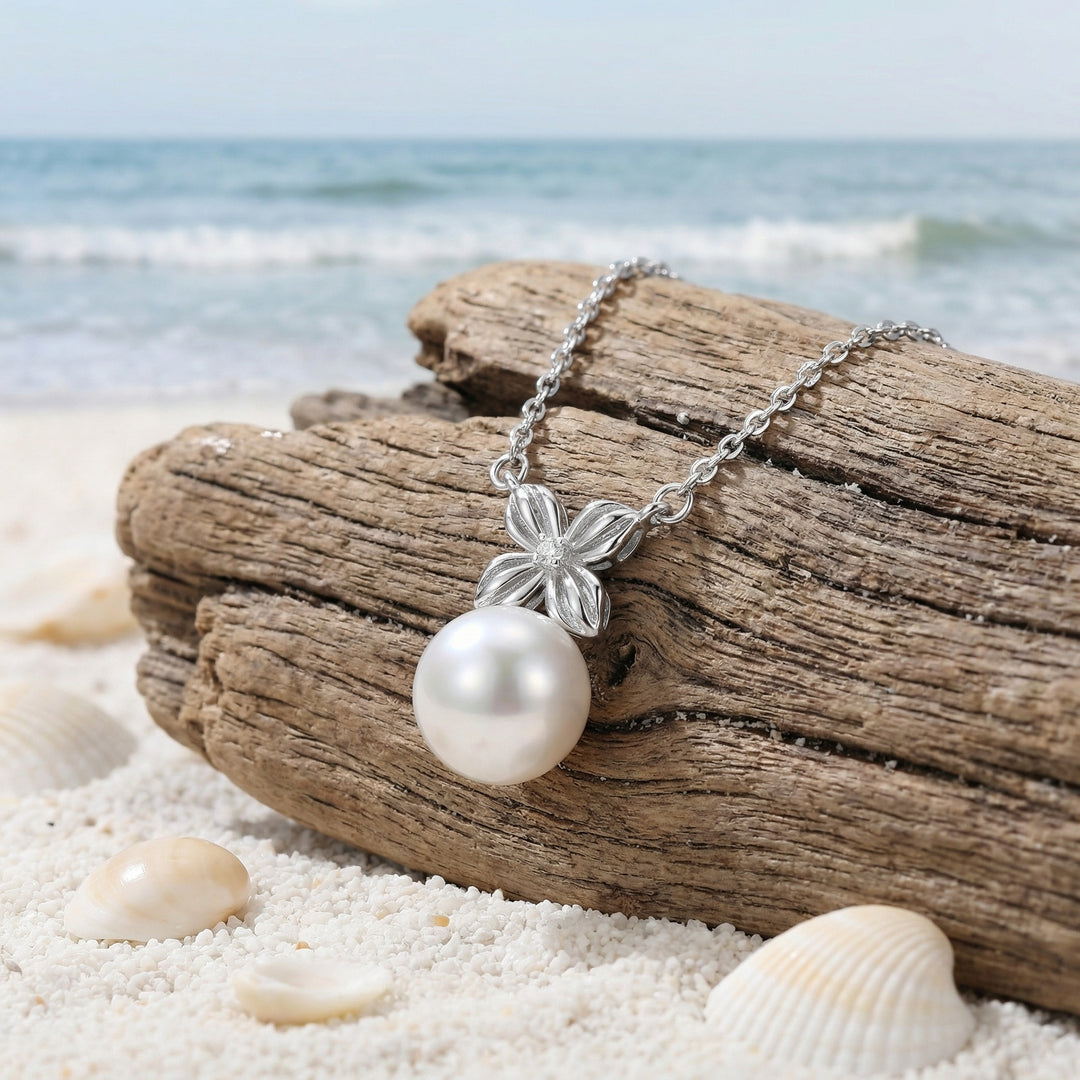 🌸 925 Sterling Silver Pearl & Flower Necklace