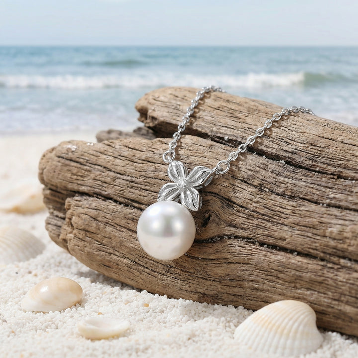 🌸 925 Sterling Silver Pearl & Flower Necklace