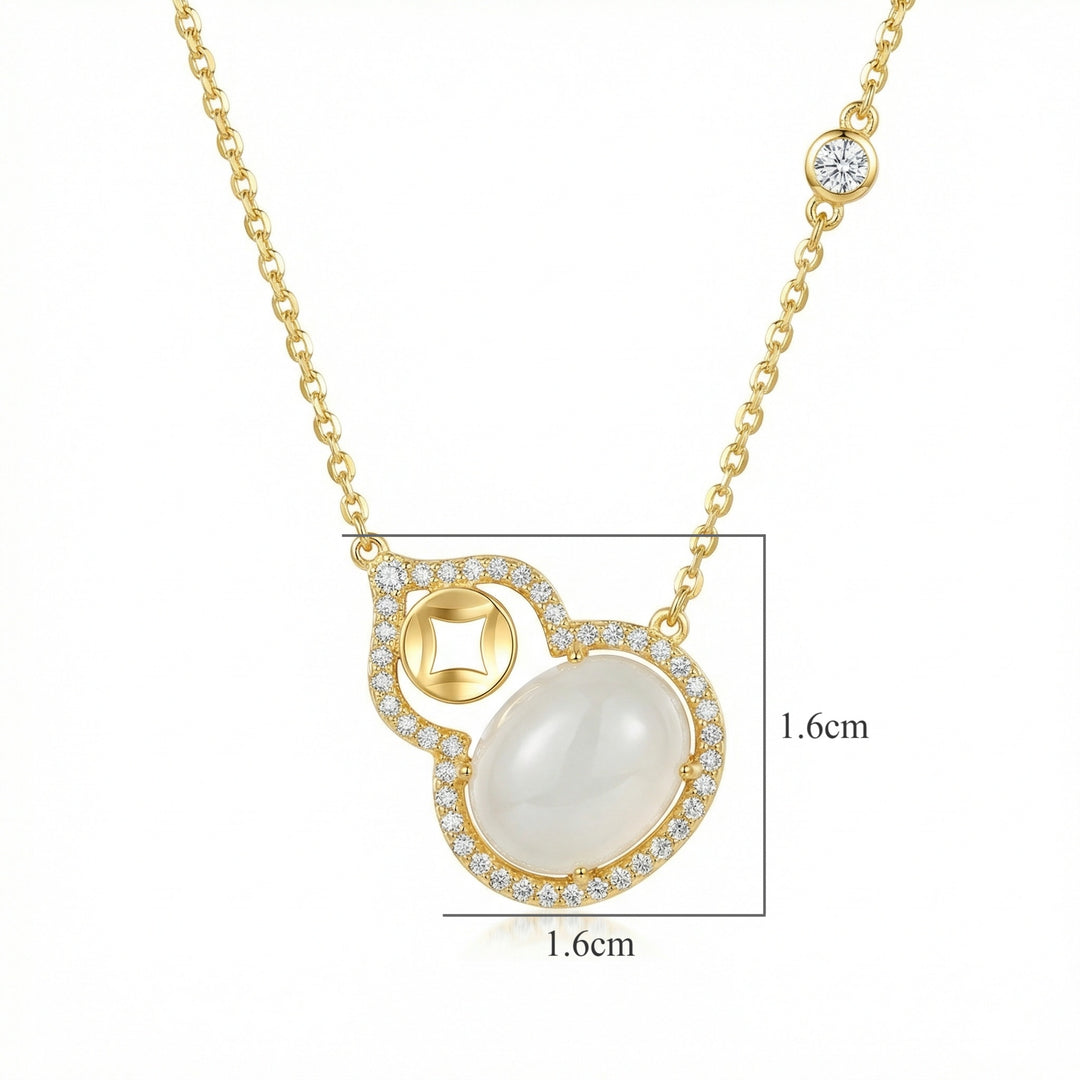 ✨ 925 Sterling Silver Exquisite Moonstone Hulu Necklace with Shimmering Accents & Prosperity Coin Design ✨