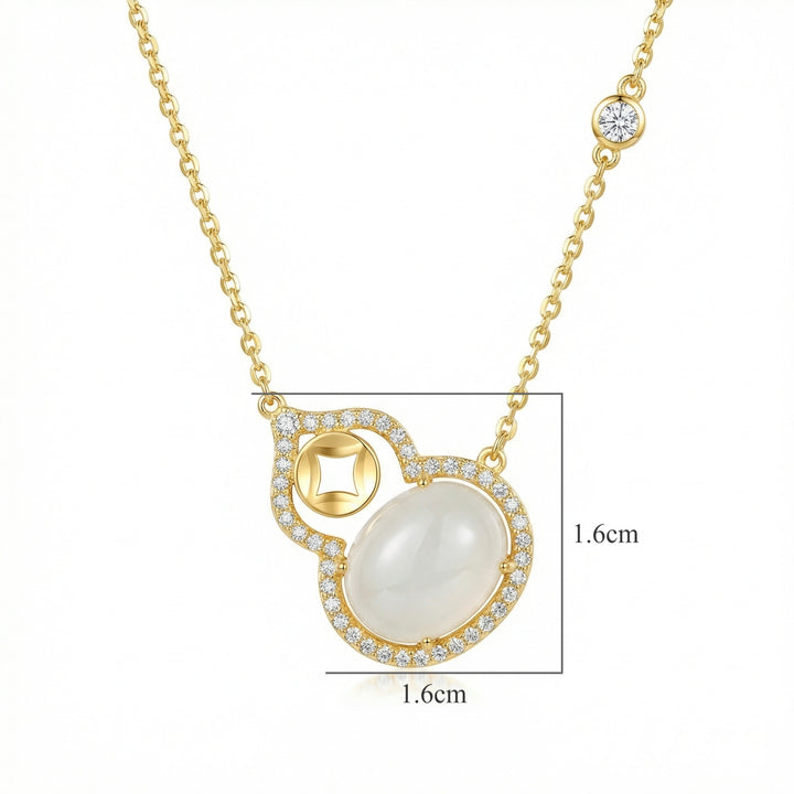 ✨ 925 Sterling Silver Exquisite Moonstone Hulu Necklace with Shimmering Accents & Prosperity Coin Design ✨