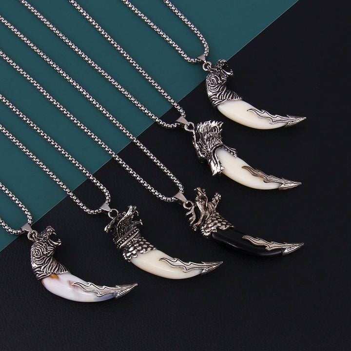 Bold Wolf Tooth & Dragon Head Necklace – Stainless Steel Pendant Jewelry