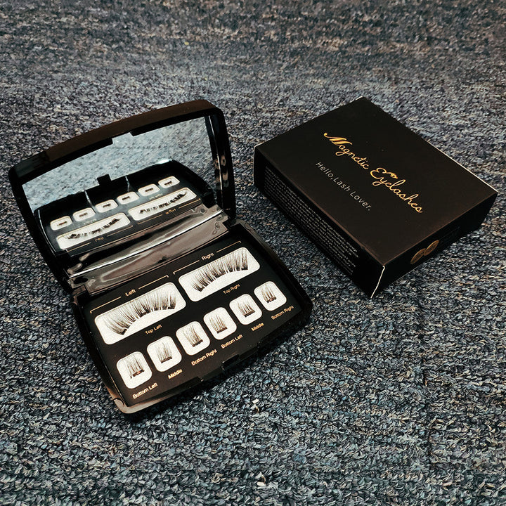 🧲👁️ Magnetic Eyelashes – Handmade Cross Style Reusable Lash Set with Mirror Case