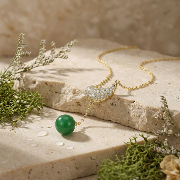 ✨ Diamond Paisley Necklace with Green Jade
