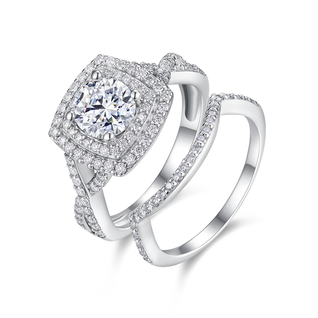 💍 1 Carat Moissanite Ring Set – Platinum-Plated S925 Silver (Sizes 5–9) 💍
