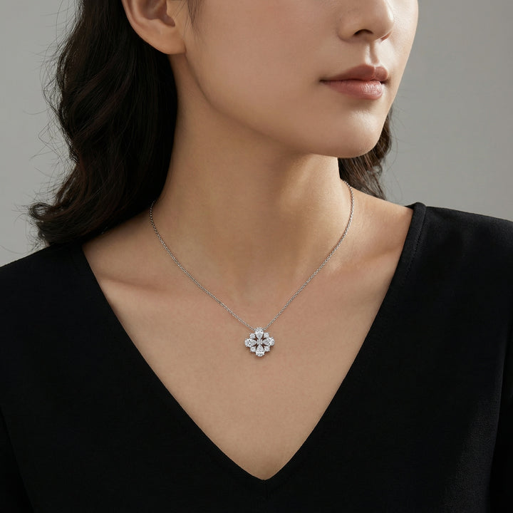 ✨ 925 Sterling Silver Floral Cluster Diamond Pendant Necklace ✨