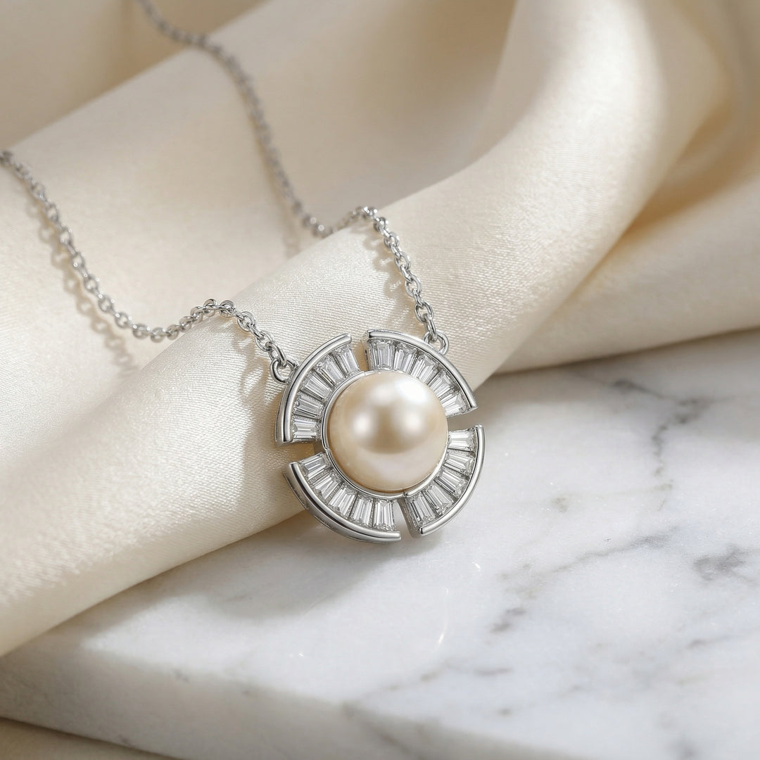 💎 925 Sterling Silver Geometric Pearl Necklace