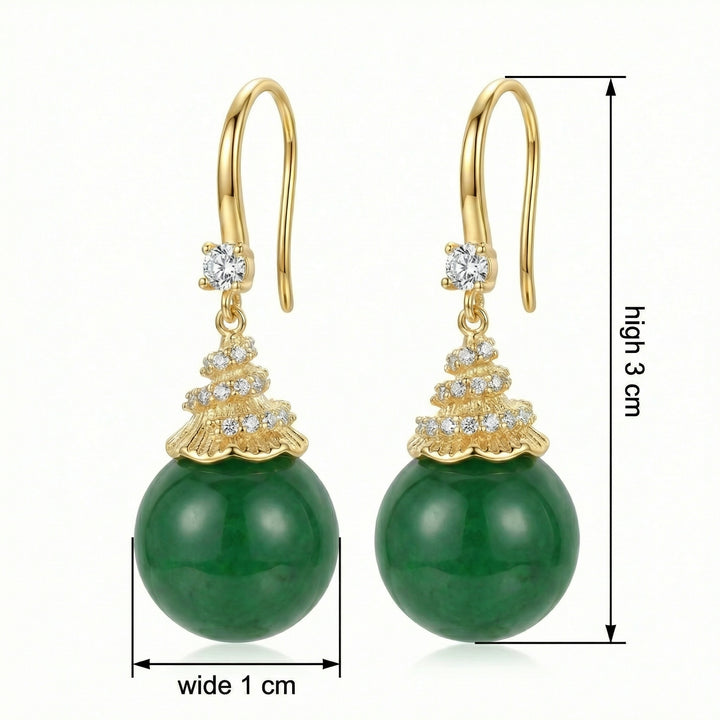 925 Sterling Silver Green Gemstone Drop Earrings with Crystal-Accented Decorative Caps