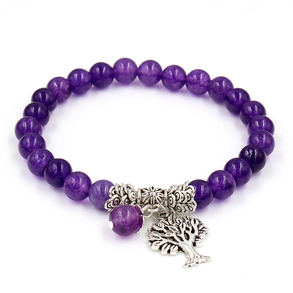 Natural Purple SPAR Hand Chain Tree Pendant Bracelet